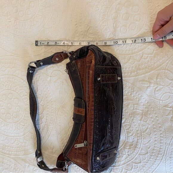 Y2K Brown Faux Alligator Embellished Shoulder Saddle Bag - Picture 8 of 13